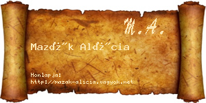 Mazák Alícia névjegykártya